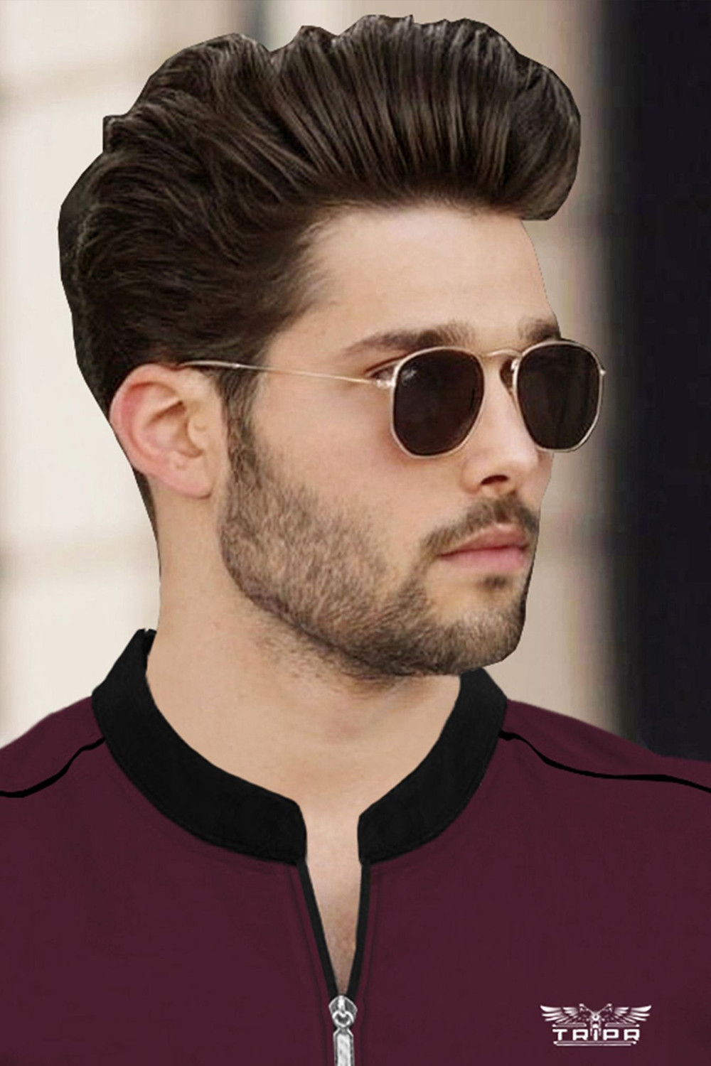 Image of TRIPR Solid Men Mandarin Collar Maroon, Black T-Shirt