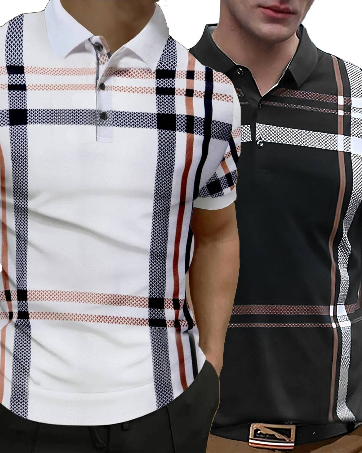 AUSK Pack of 2 Men Checkered Polo Neck Cotton Blend Multicolor T-