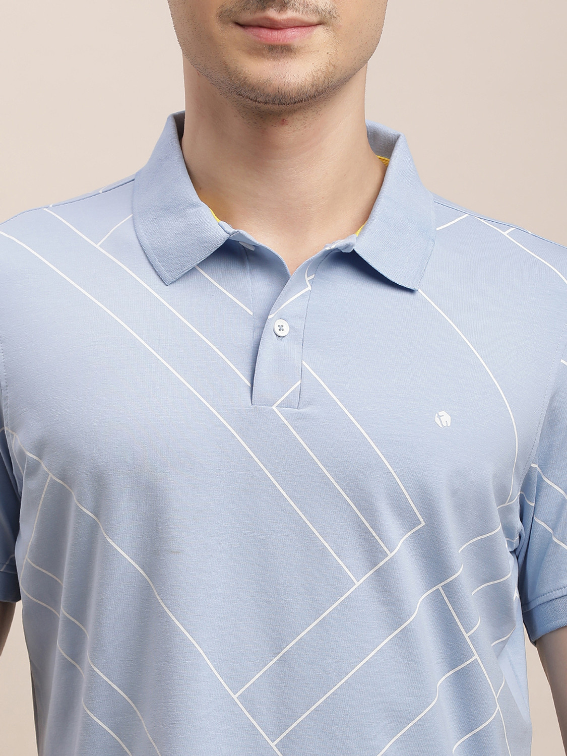 Image of TURTLE Graphic Print Men Polo Neck Light Blue T-Shirt