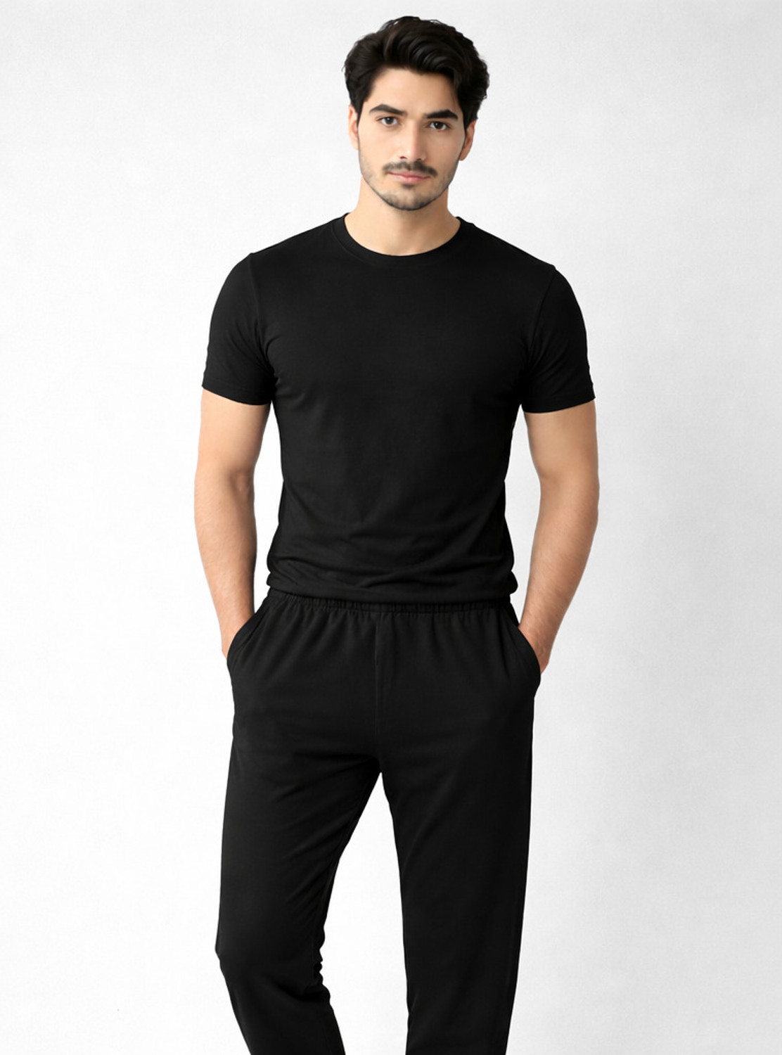 Image of NEO10 Solid Men Round Neck Black T-Shirt