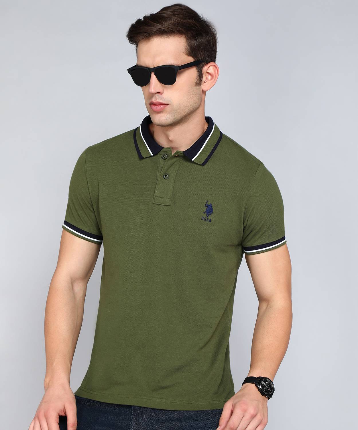 U.S. POLO ASSN. Men Solid Polo Neck Pure Cotton Light Green T-Shi