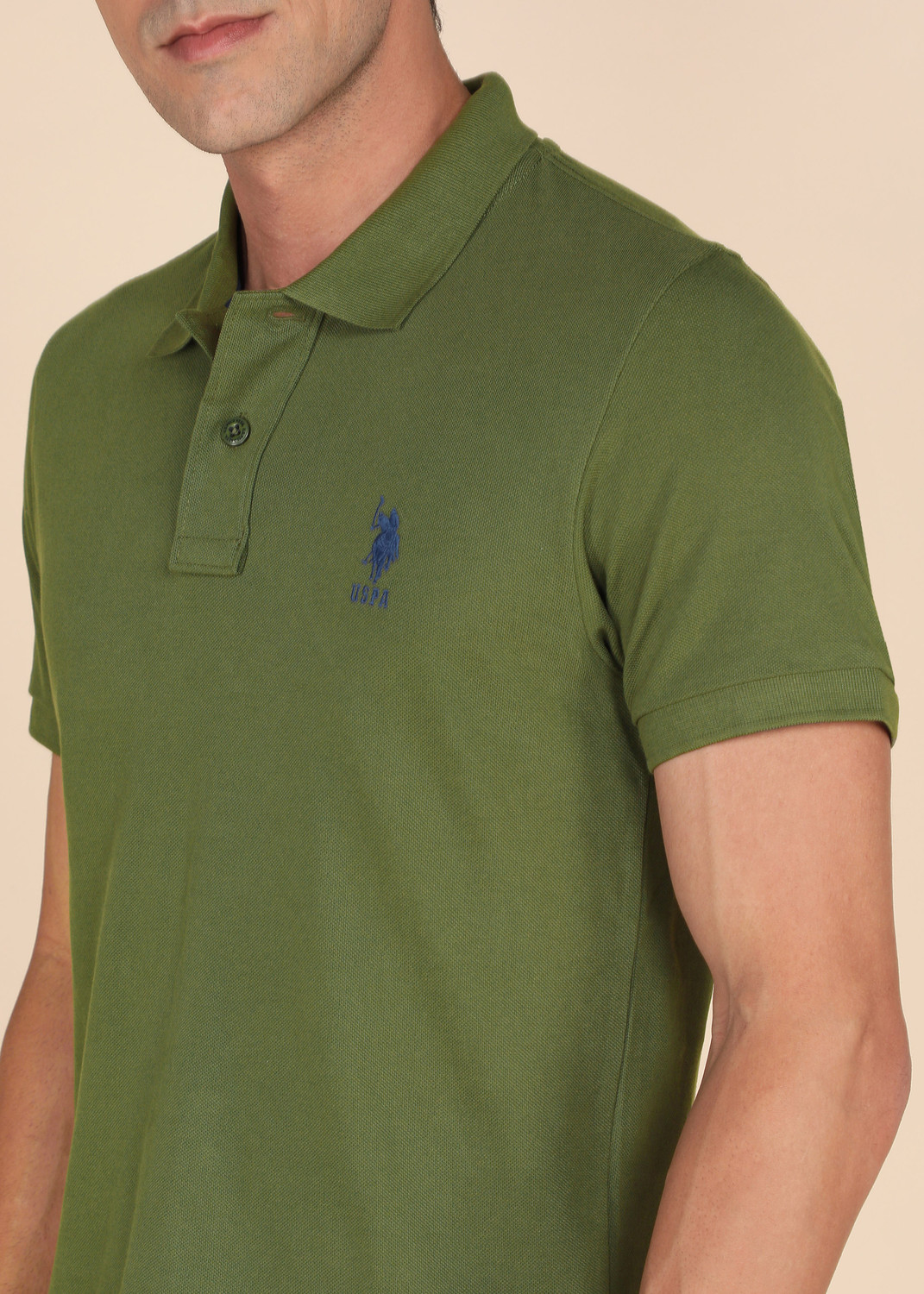 Image of U.S. POLO ASSN. Solid Men Polo Neck Light Green T-Shirt