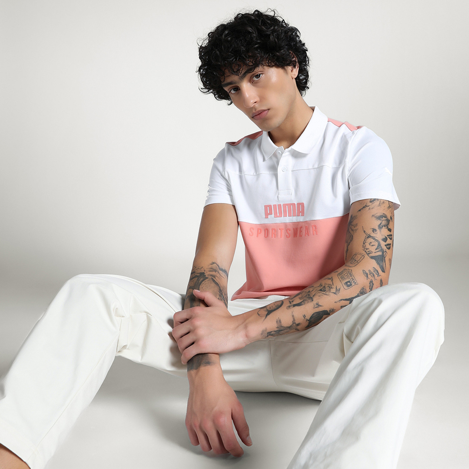 Image of PUMA Colorblock Men Polo Neck Pink, White T-Shirt