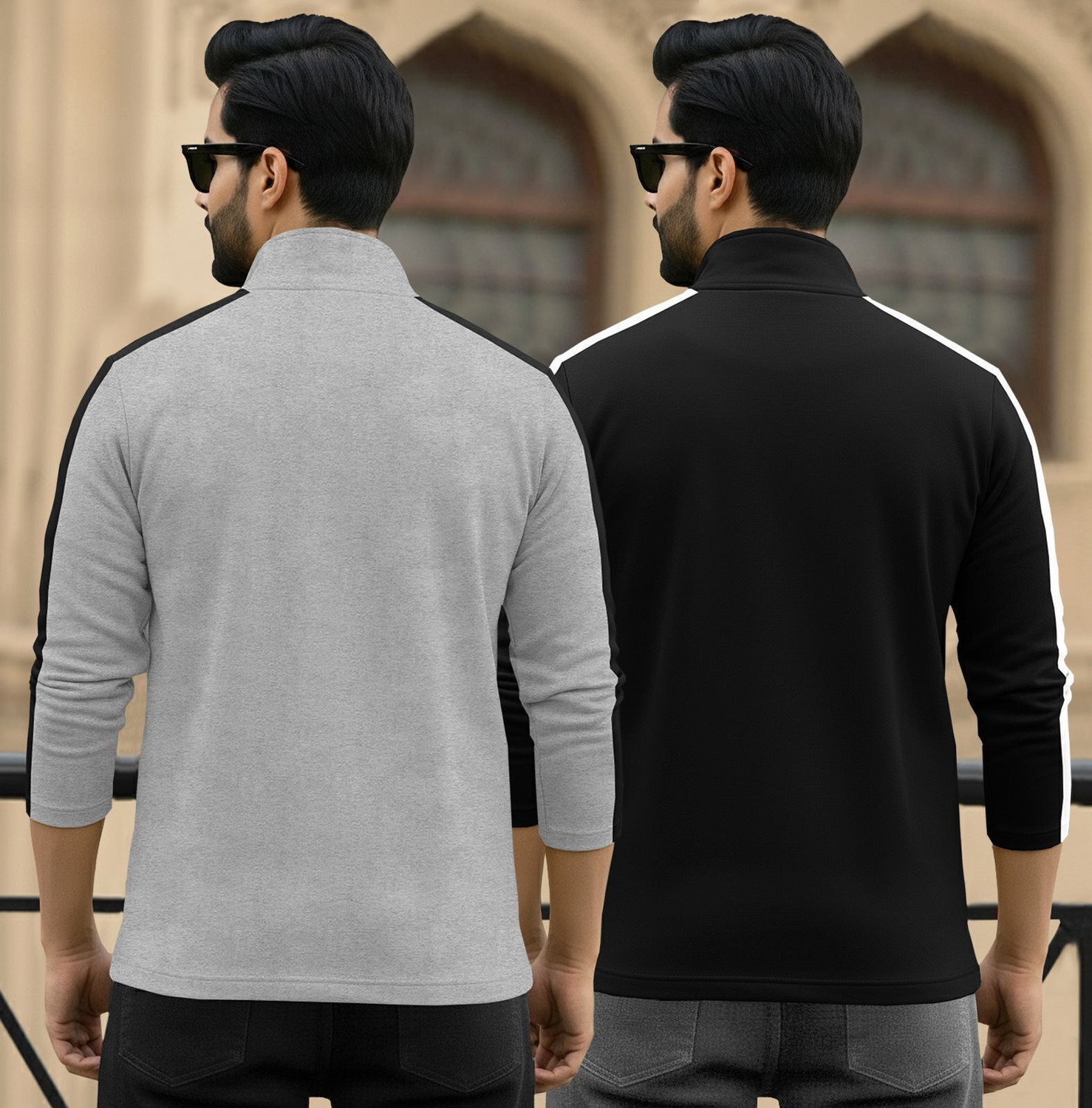 Image of TRIPR Printed Men Henley Neck Grey, Black, White T-Shirt