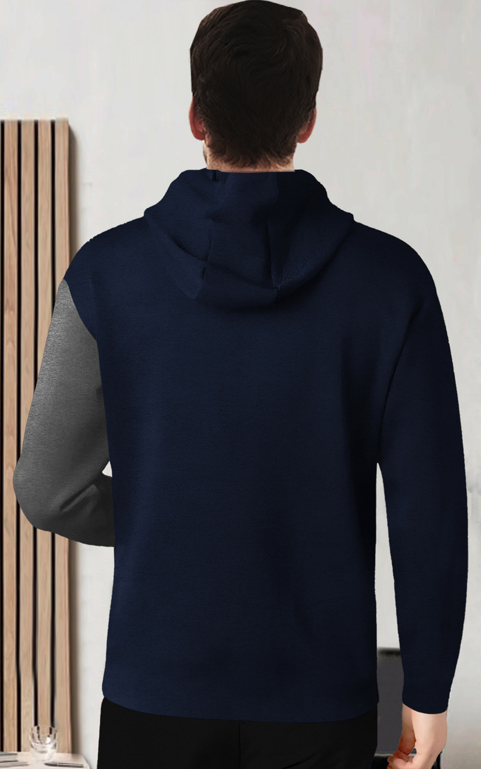 Image of BLIVE Printed Men Hooded Neck Navy Blue, Grey T-Shirt