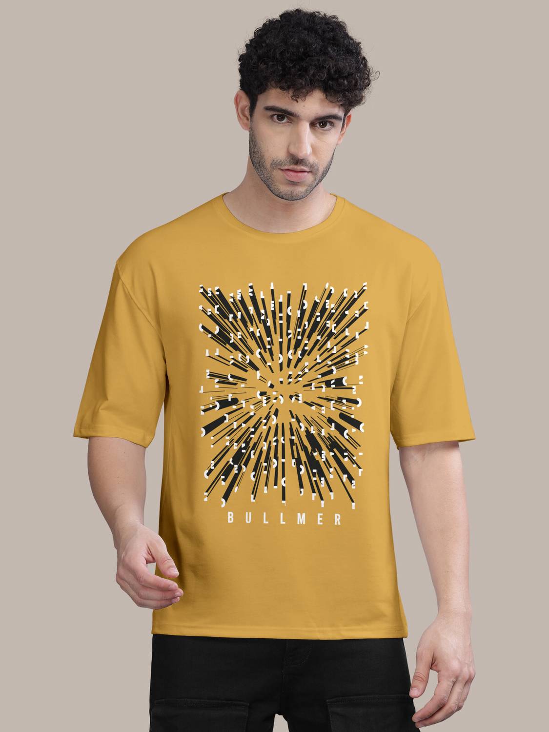 Bullmer Printed, Typography Men Round Neck Yellow T-Shirt