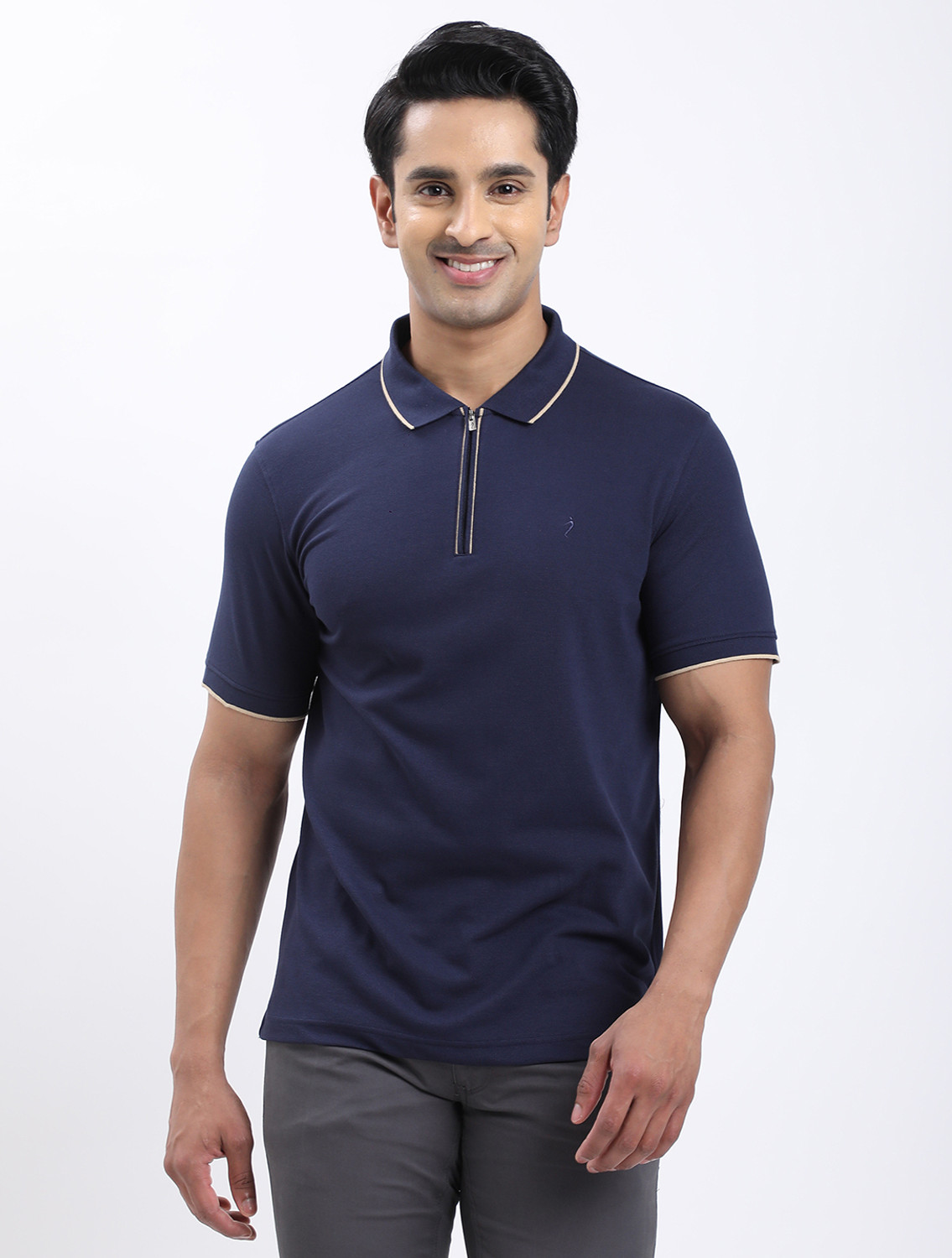 Image of INDIAN TERRAIN Solid Men Polo Neck Blue T-Shirt