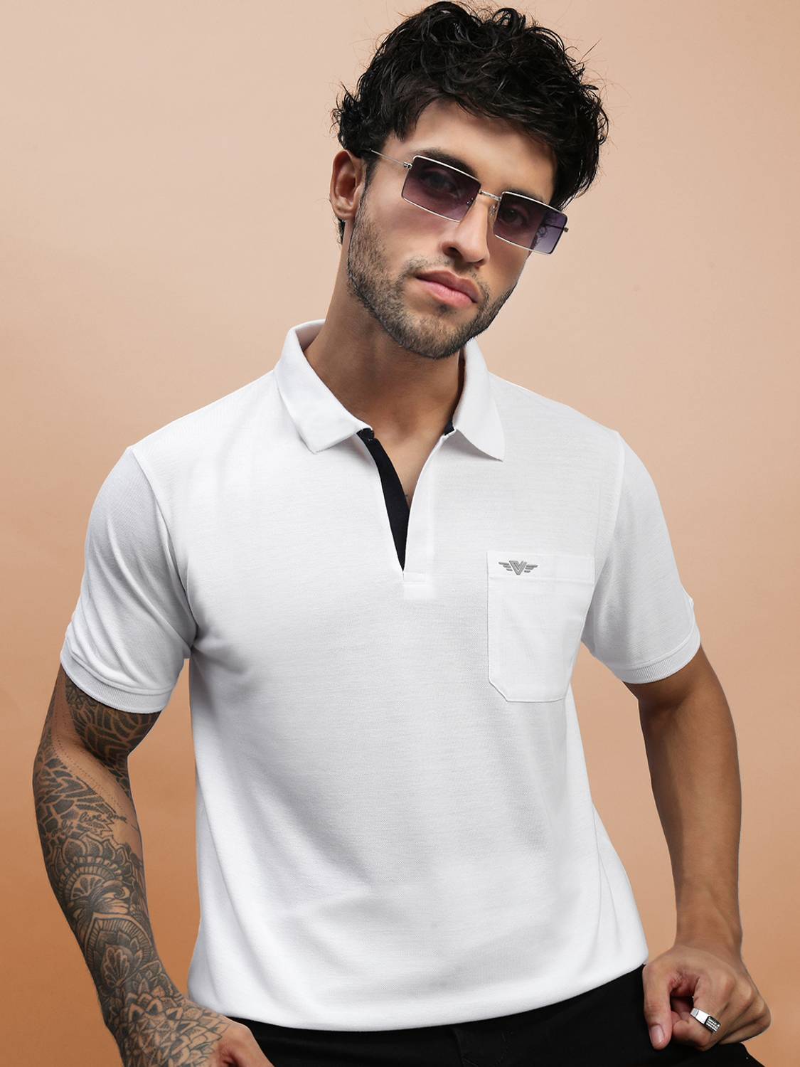 Lux Venus Solid Men Polo Neck White T-Shirt - Buy Lux Venus Solid