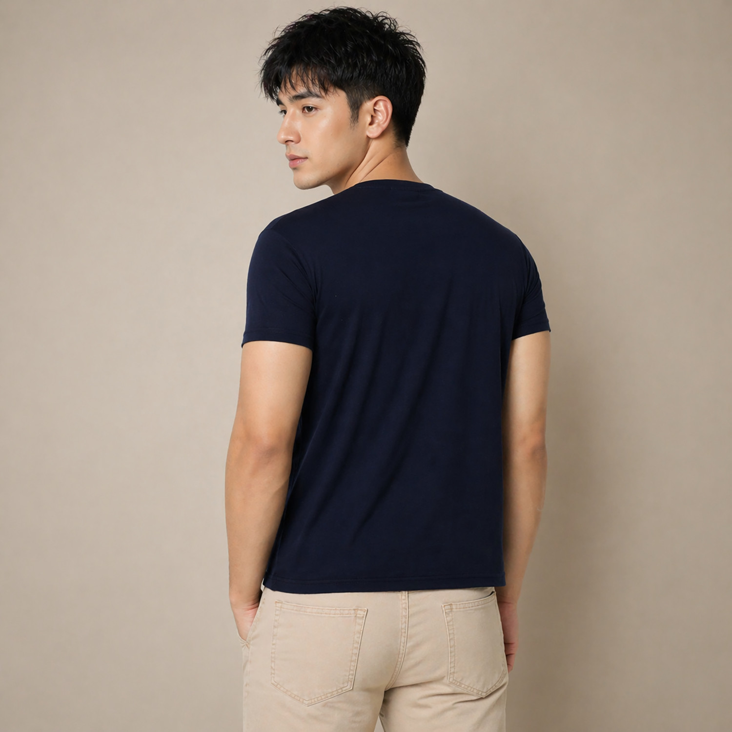 Image of Creation By London Hills Pack of 2 Men Solid Round Neck Cotton Blend Dark Blue, White T-Shirt