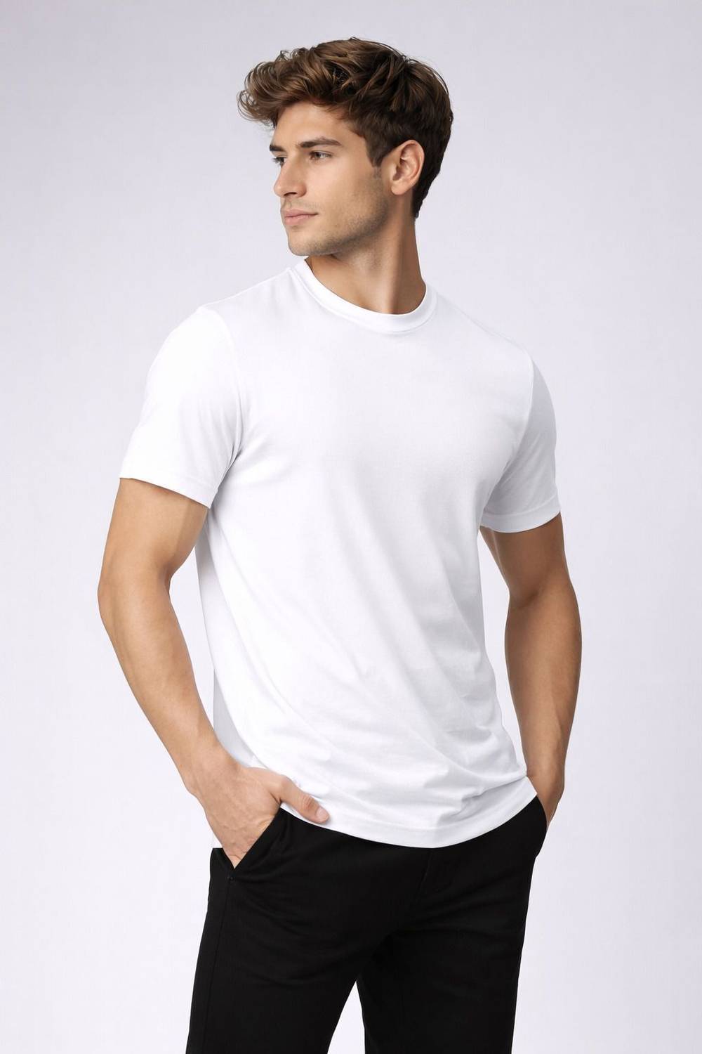 FANUZ Men White Round Neck T-Shirt - Image 3