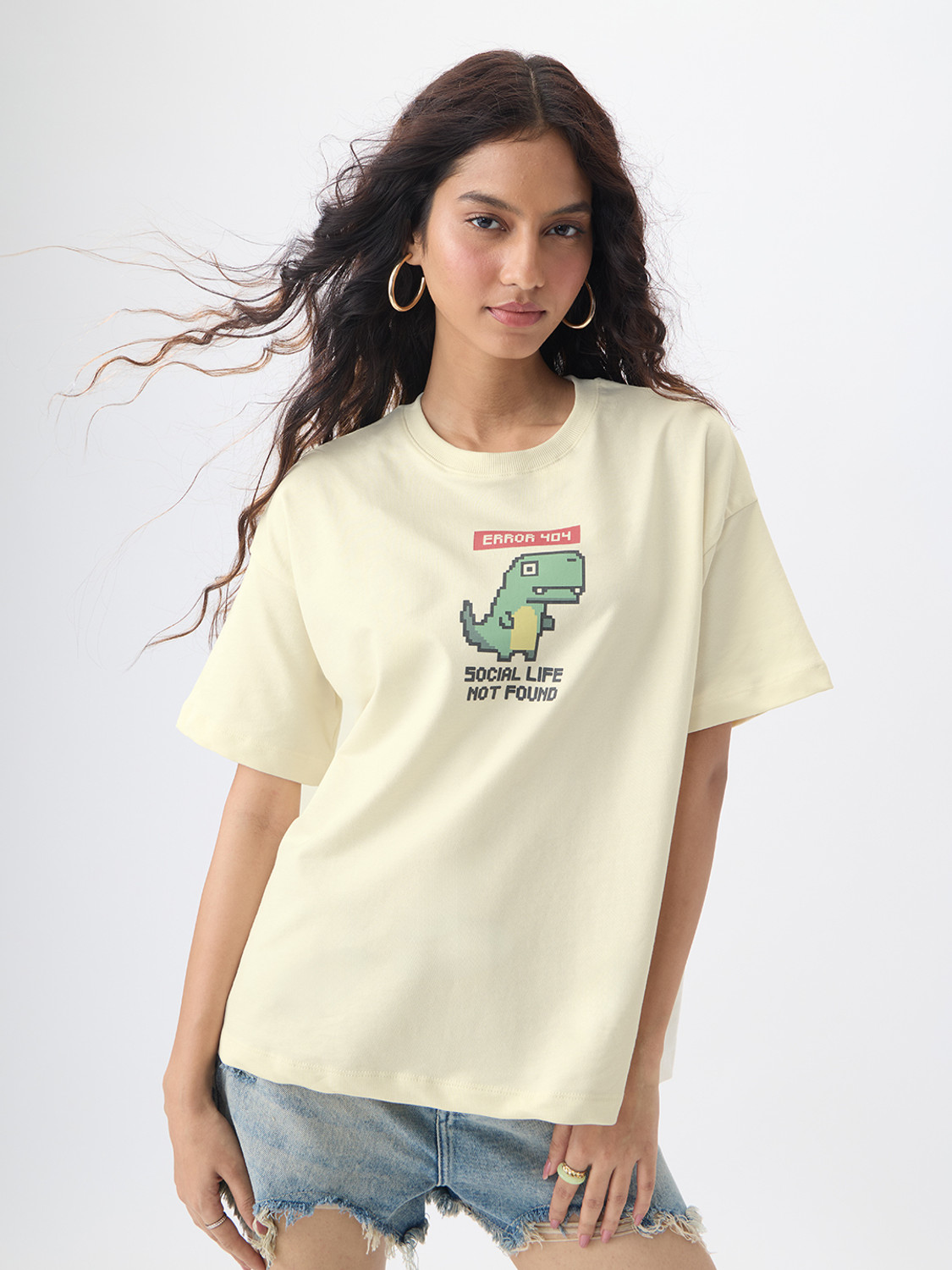 Image of The Souled Store Graphic Print Women Round Neck Yellow T-Shirt