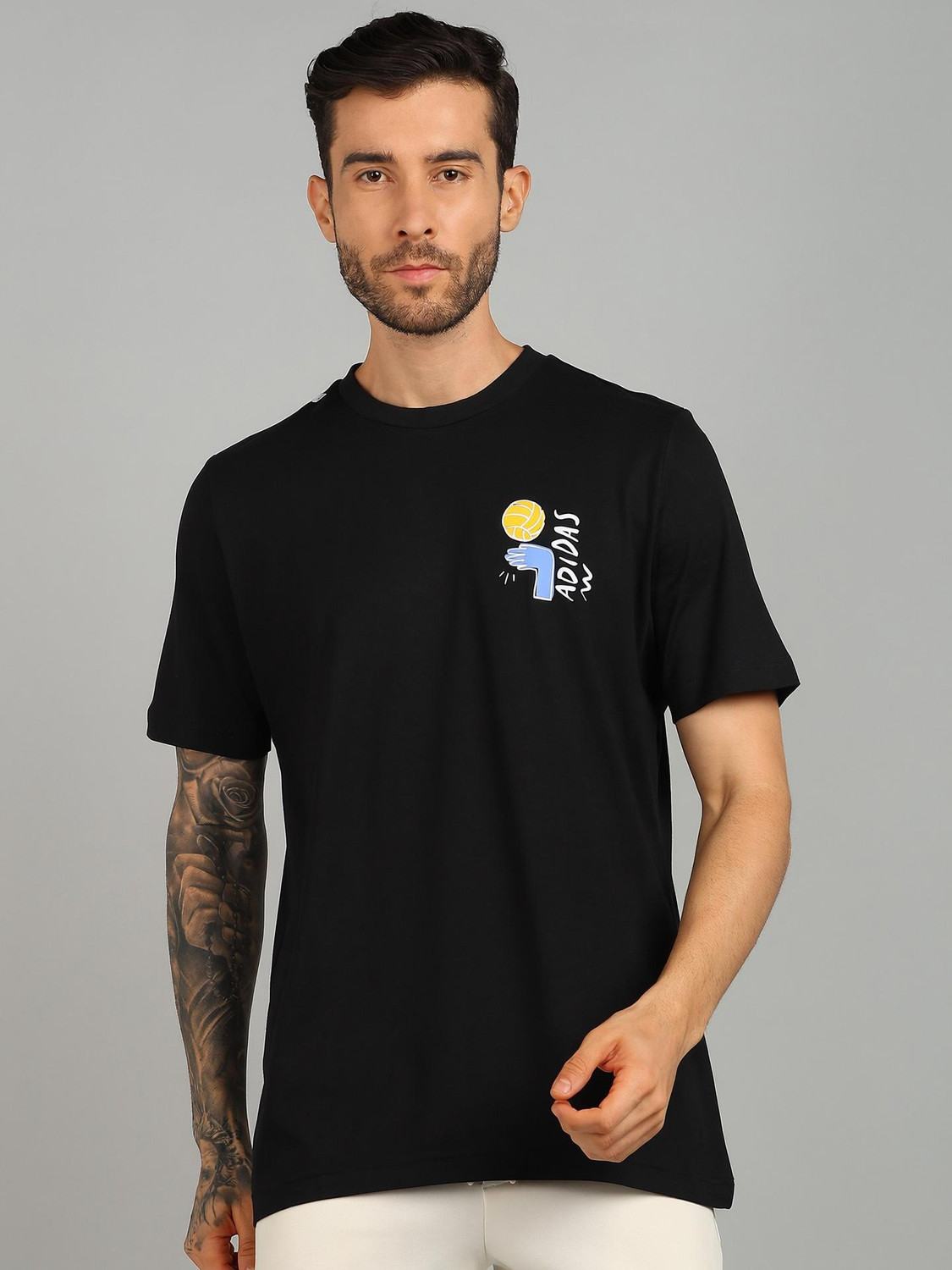 Image of ADIDAS Graphic Print Men Round Neck Black T-Shirt