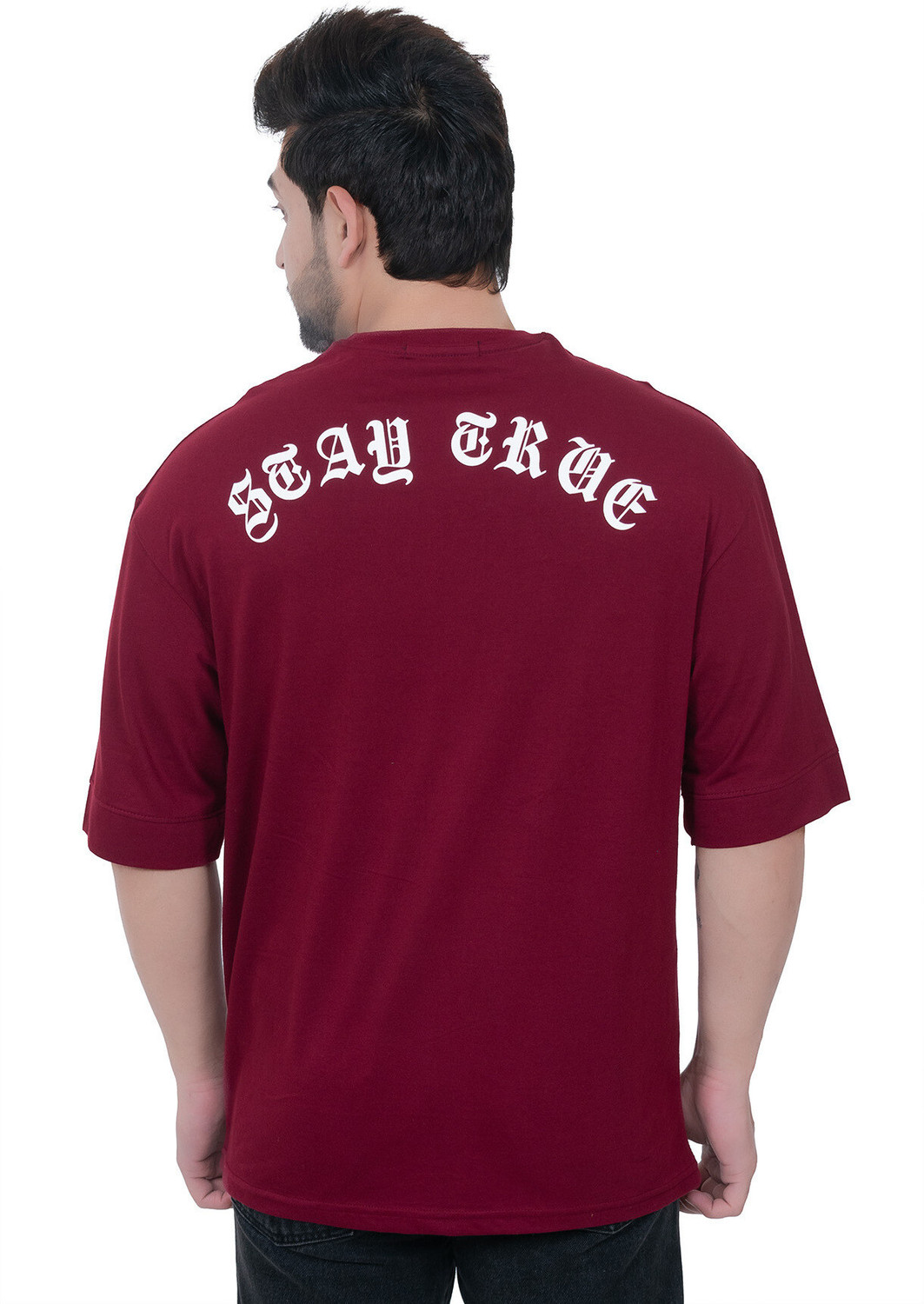Image of E-MAX Typography Men Round Neck Maroon T-Shirt