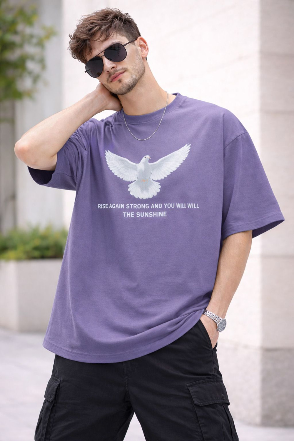 Image of PATOIS Graphic Print Men Round Neck Purple T-Shirt