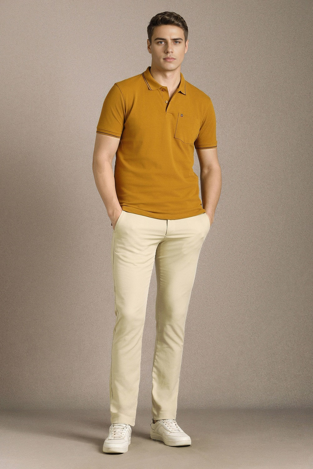 Image of LOUIS PHILIPPE Solid Men Polo Neck Brown T-Shirt