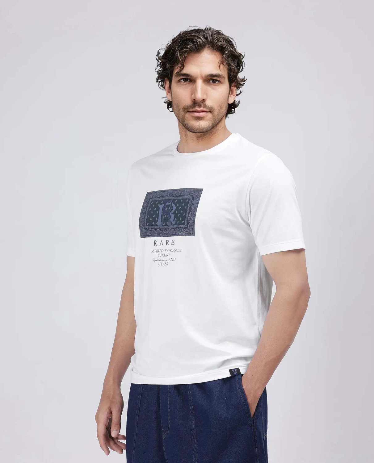 Image of RARE RABBIT Graphic Print Men Crew Neck White T-Shirt