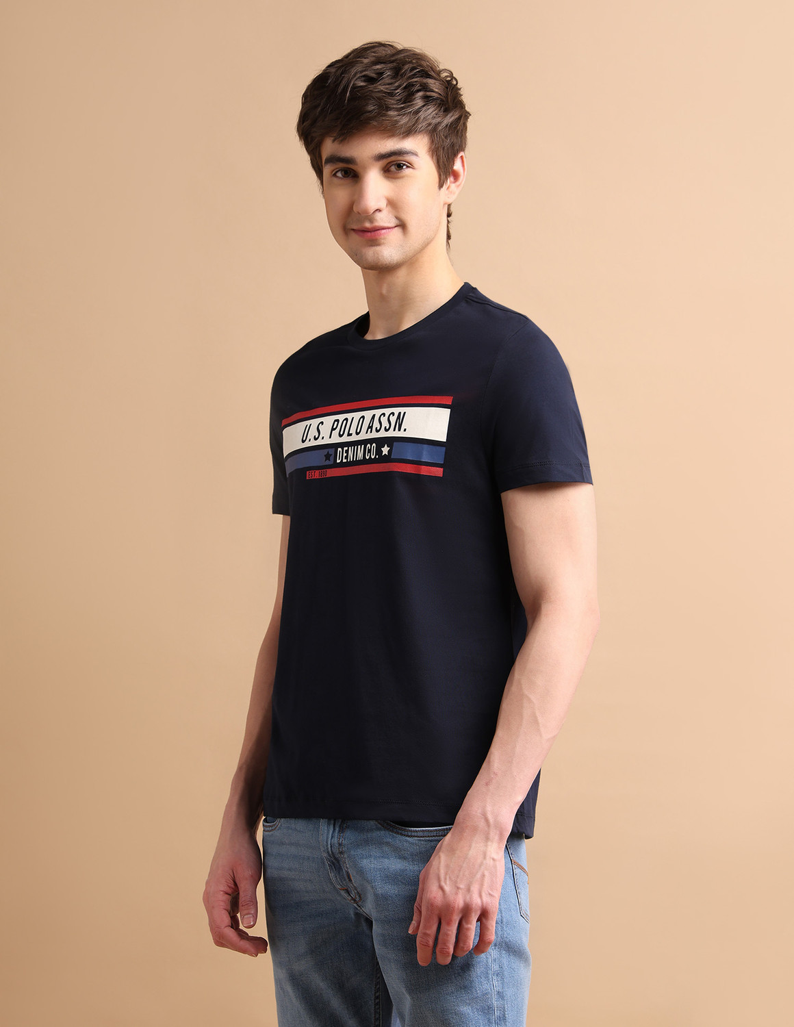 Image of U.S. POLO ASSN. Typography Men Round Neck Blue T-Shirt