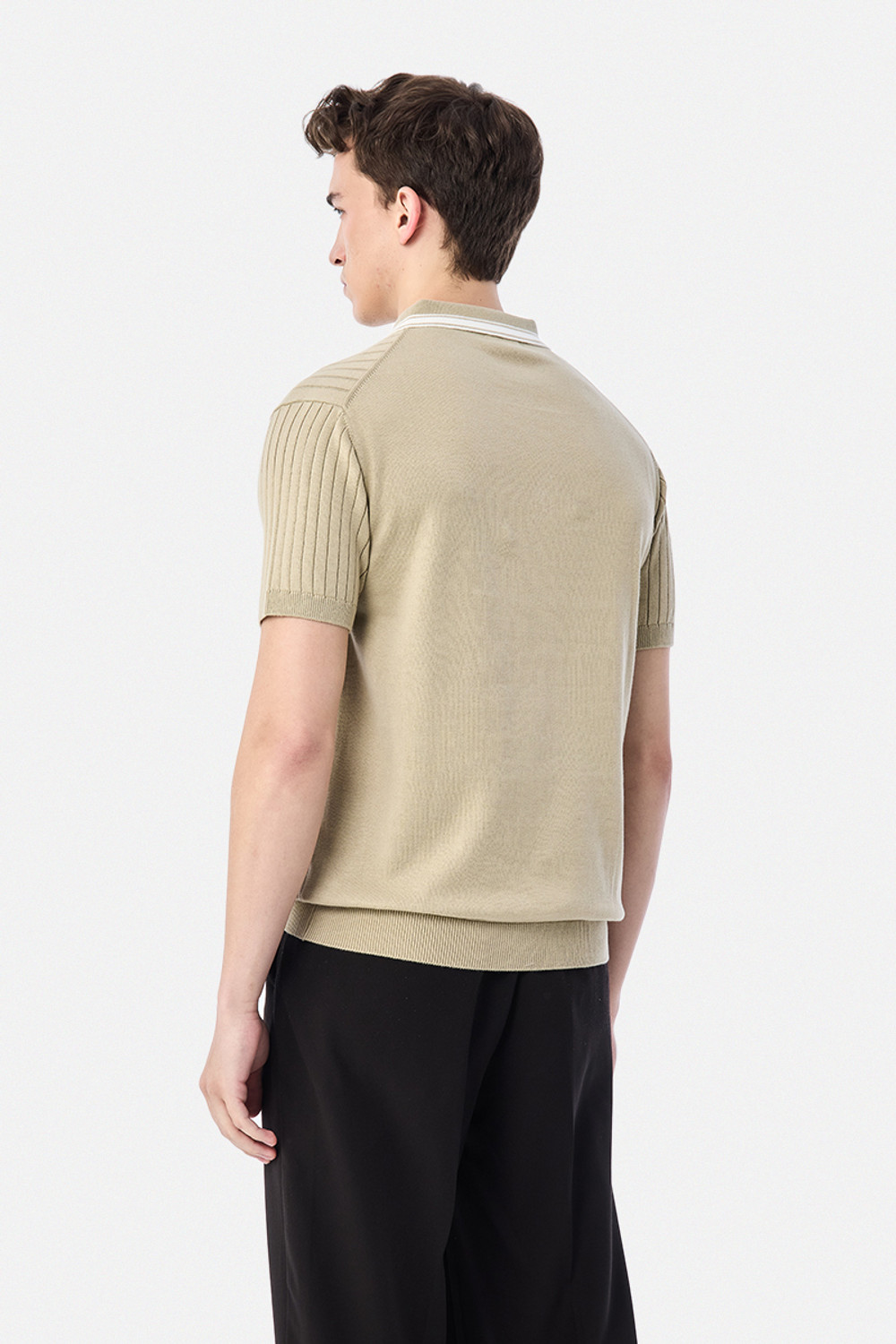 Image of Snitch Striped Men Polo Neck Beige T-Shirt