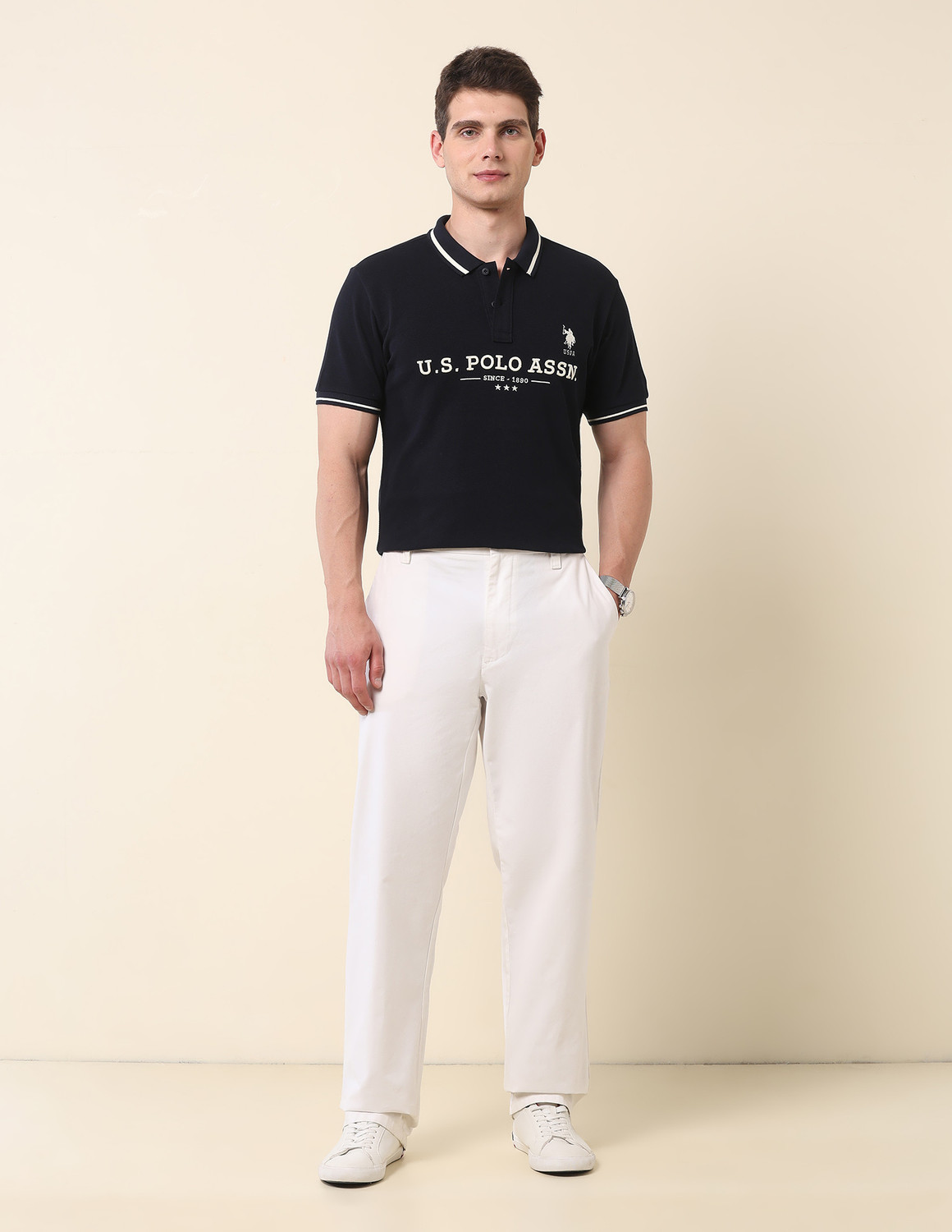 Image of U.S. POLO ASSN. Graphic Print Men Polo Neck Blue T-Shirt