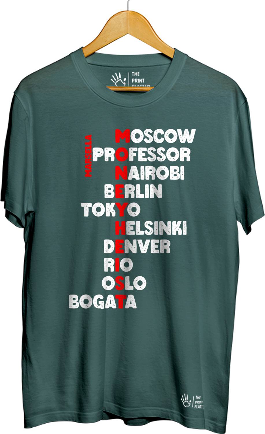 THE PRINT PLATTER Men Typography Round Neck Pure Cotton Dark Gree