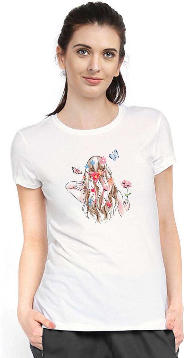 Stylimo Printed Women Round Neck White T-Shirt