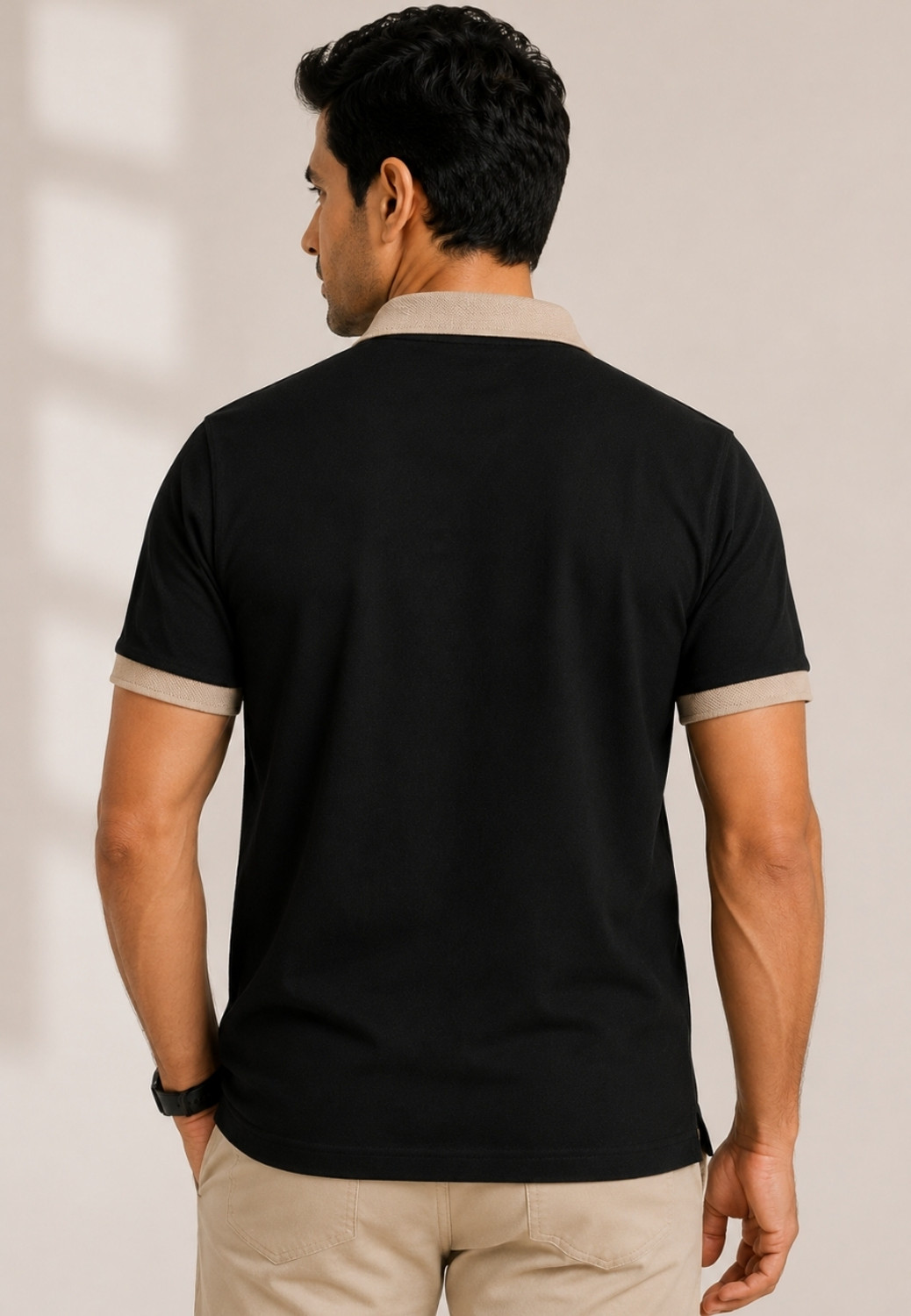 Image of Elivaro Embroidered Men Polo Neck Black T-Shirt
