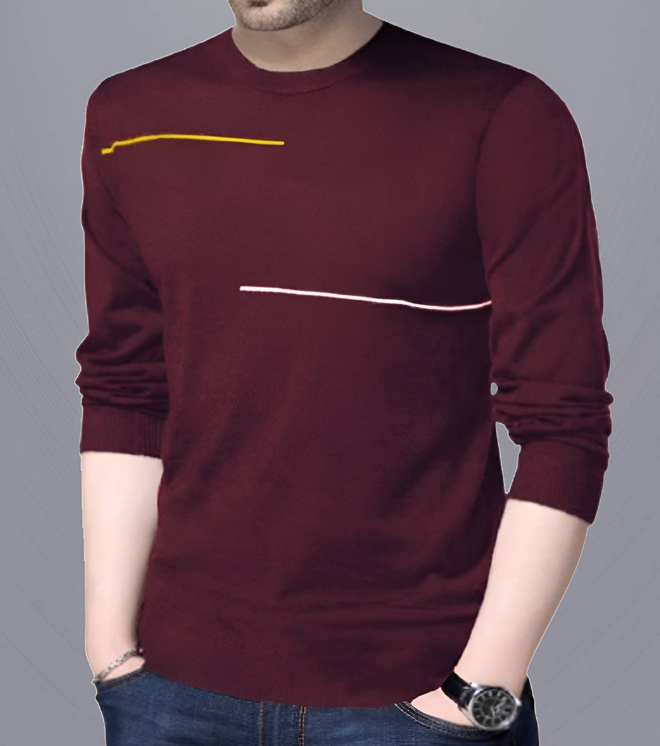 Reya Men Striped Round Neck Cotton Blend Maroon T-Shirt