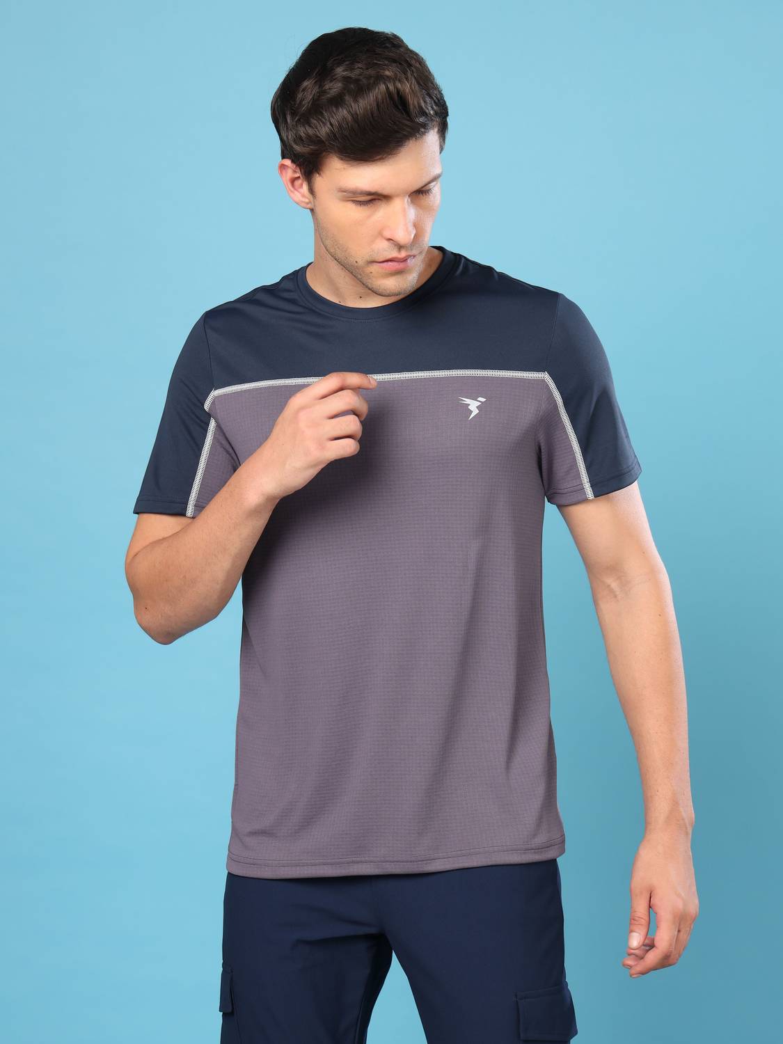 TECHNOSPORT Colorblock Purple T-Shirt - Image 1