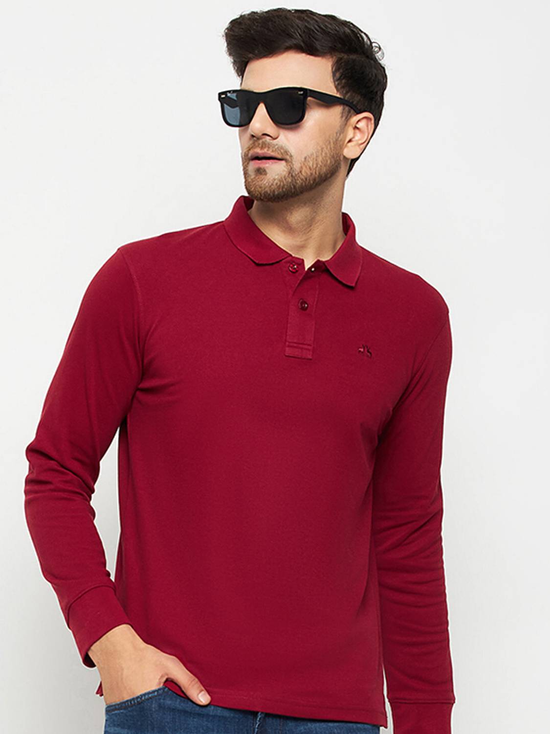 98 Degree North Solid Men Polo Neck Maroon T-Shirt