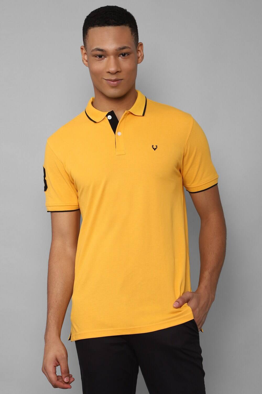 Allen Solly Men Solid Polo Neck Pure Cotton Yellow T-Shirt