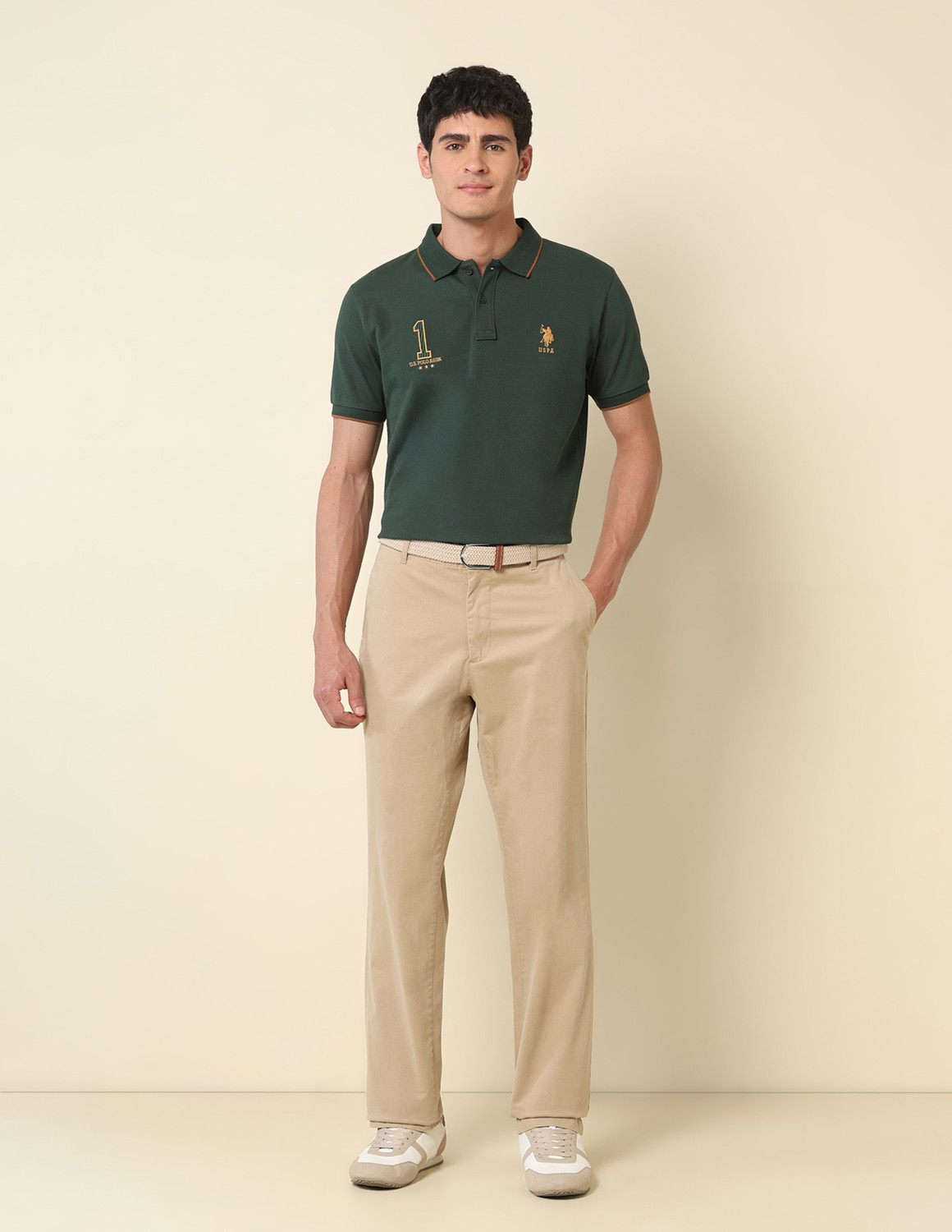 Image of U.S. POLO ASSN. Printed Men Polo Neck Green T-Shirt