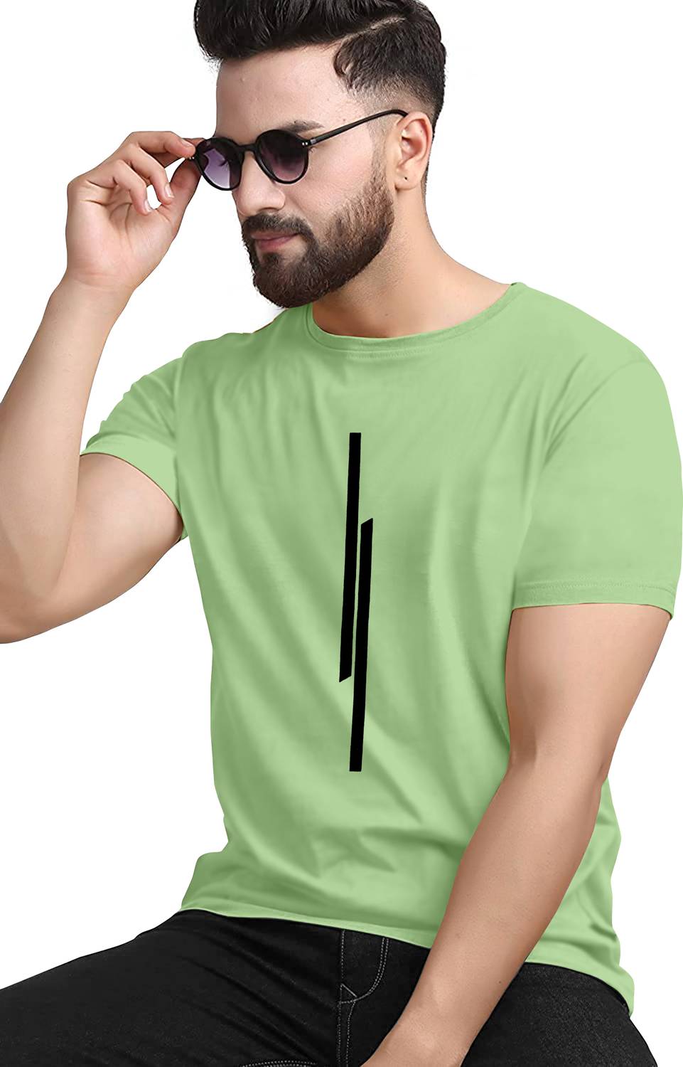 KAJARU TSRT-03-OLIVEGREEN Men Striped Round Neck Polyester Green