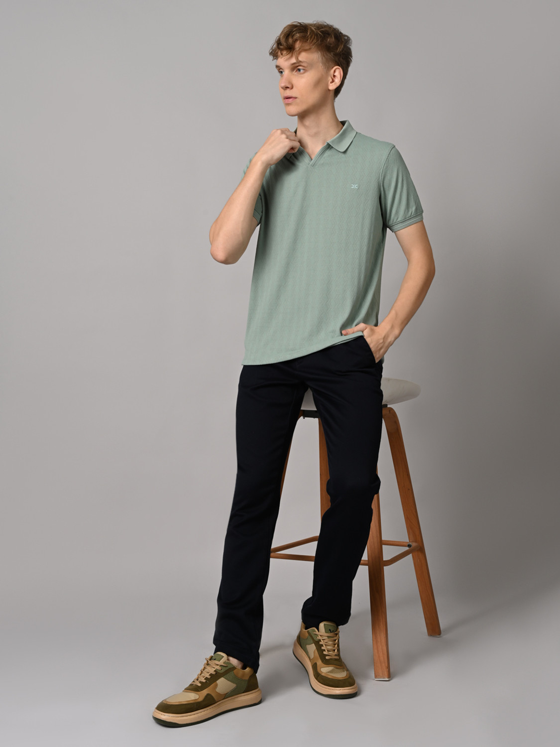 Image of KILLER Self Design Men Polo Neck Light Green T-Shirt
