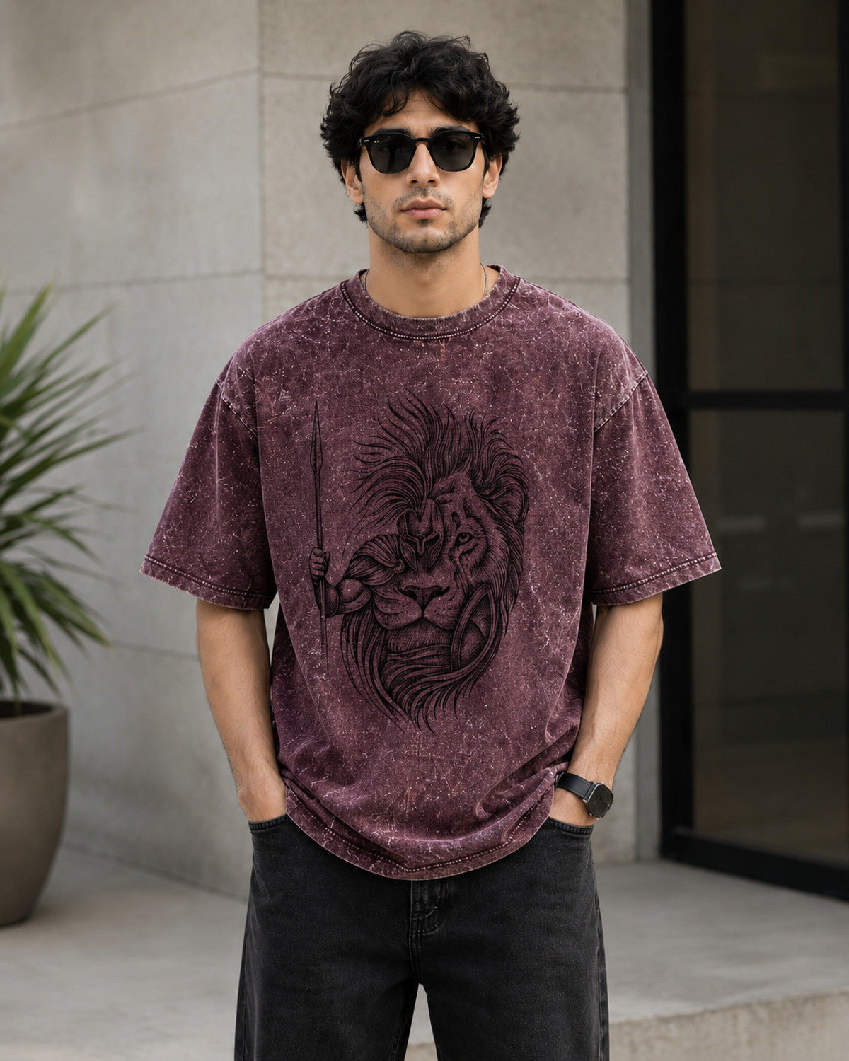 Image of Rivento Fashion Graphic Print Men Round Neck Maroon T-Shirt