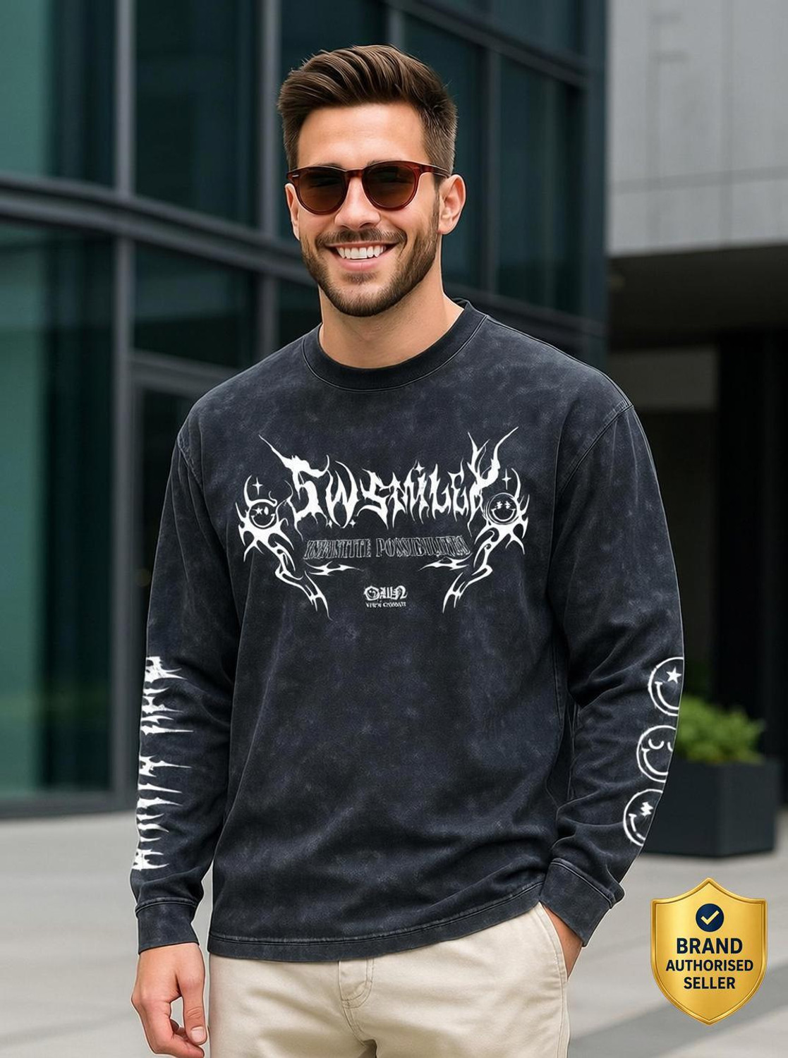 Image of BEWAKOOF Graphic Print Men Round Neck Black T-Shirt