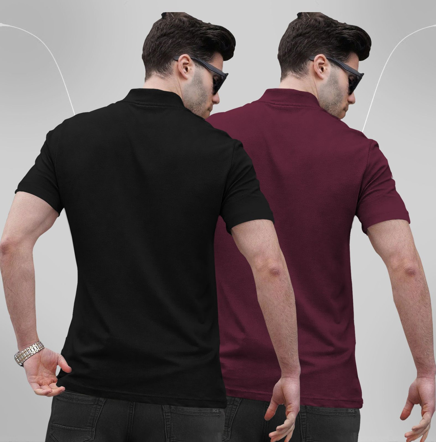 Image of TRIPR Solid Men Henley Neck Black, Maroon T-Shirt