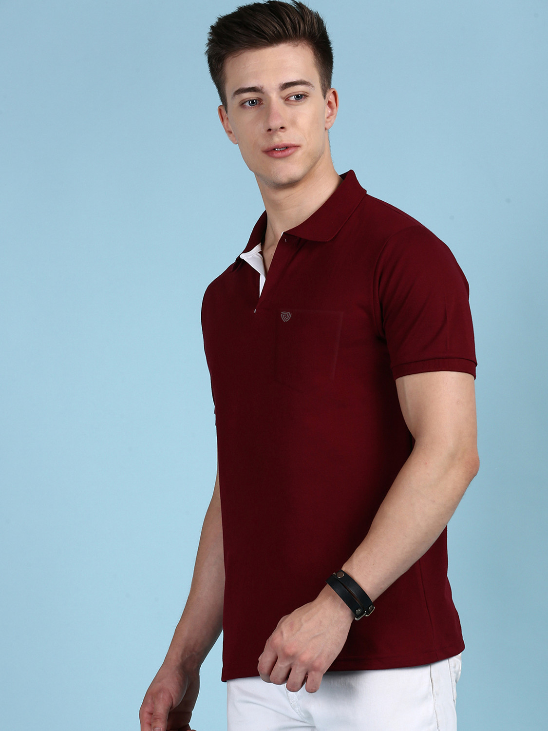 Image of LUX cozi Solid Men Polo Neck Maroon T-Shirt