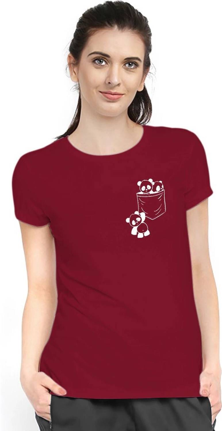 Stylimo Printed Women Round Neck Maroon T-Shirt