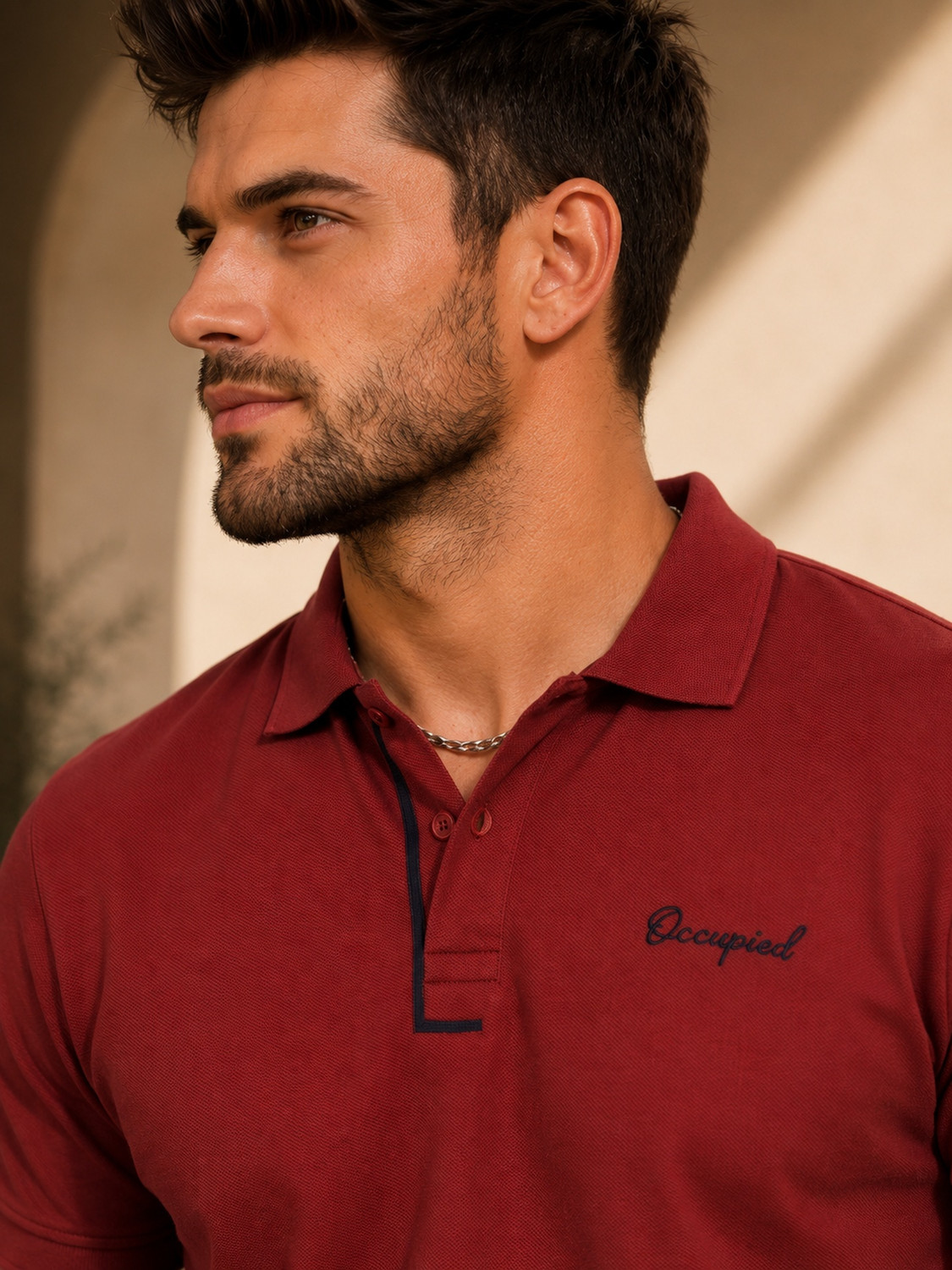 Image of Occupied Clothing Co. Men Solid Polo Neck Pure Cotton Maroon T-Shirt