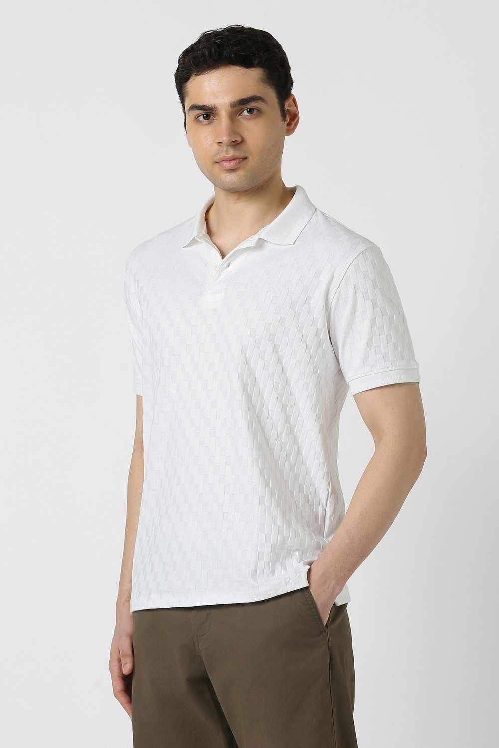 Image of PETER ENGLAND Solid Men Polo Neck White T-Shirt