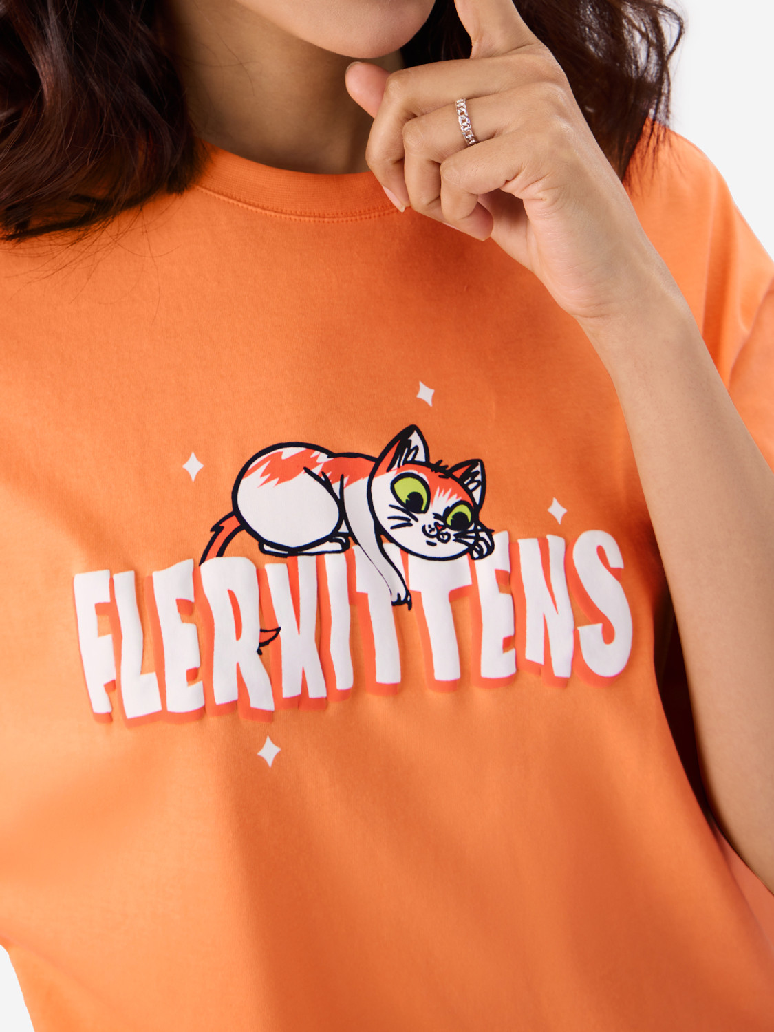 Image of The Souled Store Printed Women Round Neck Orange T-Shirt
