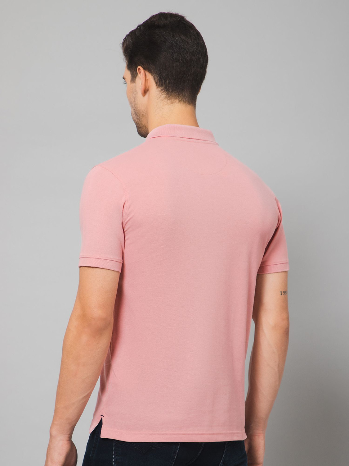 Image of CANTABIL Solid Men Polo Neck Pink T-Shirt