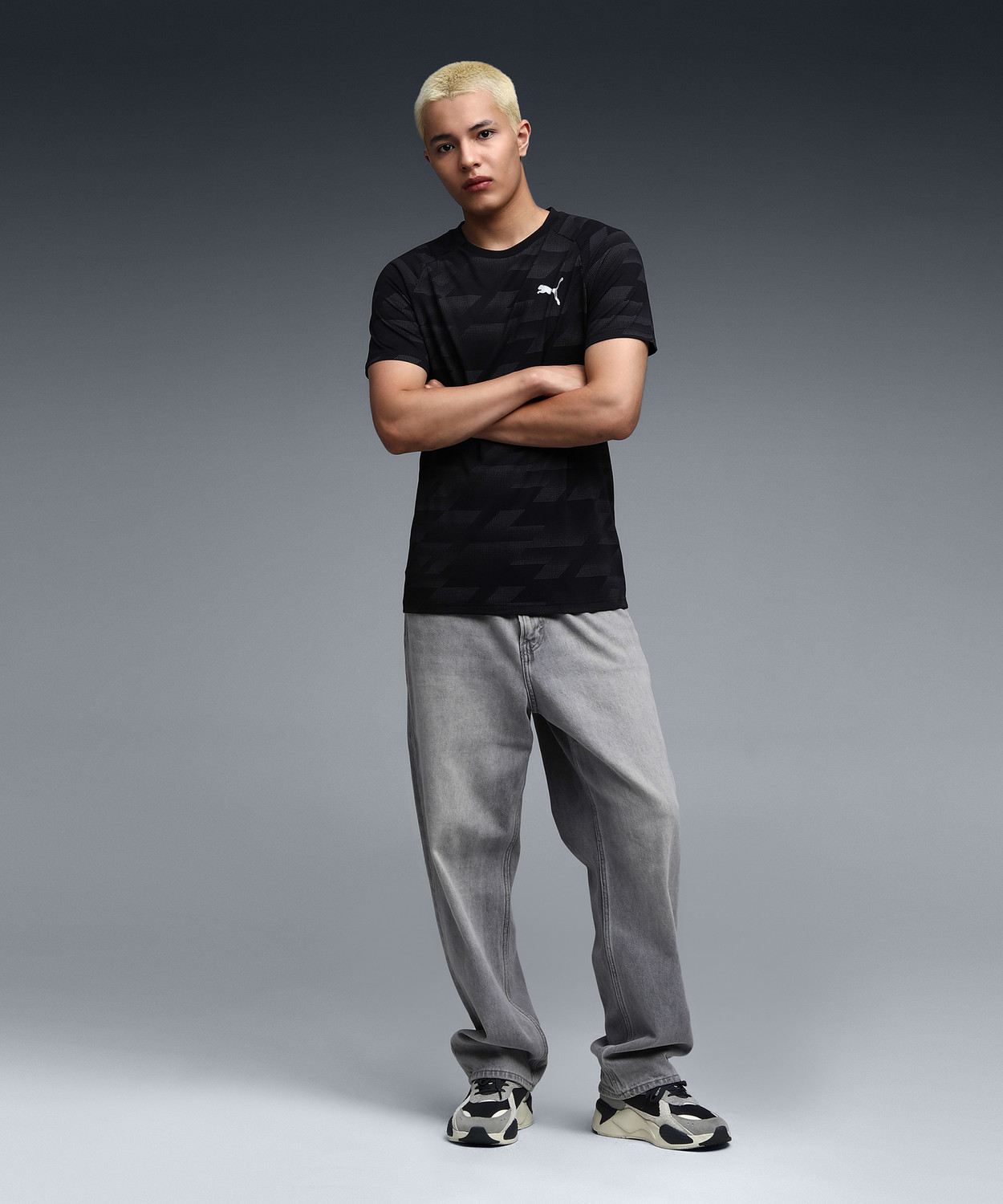 Image of PUMA Printed Men Crew Neck Black T-Shirt
