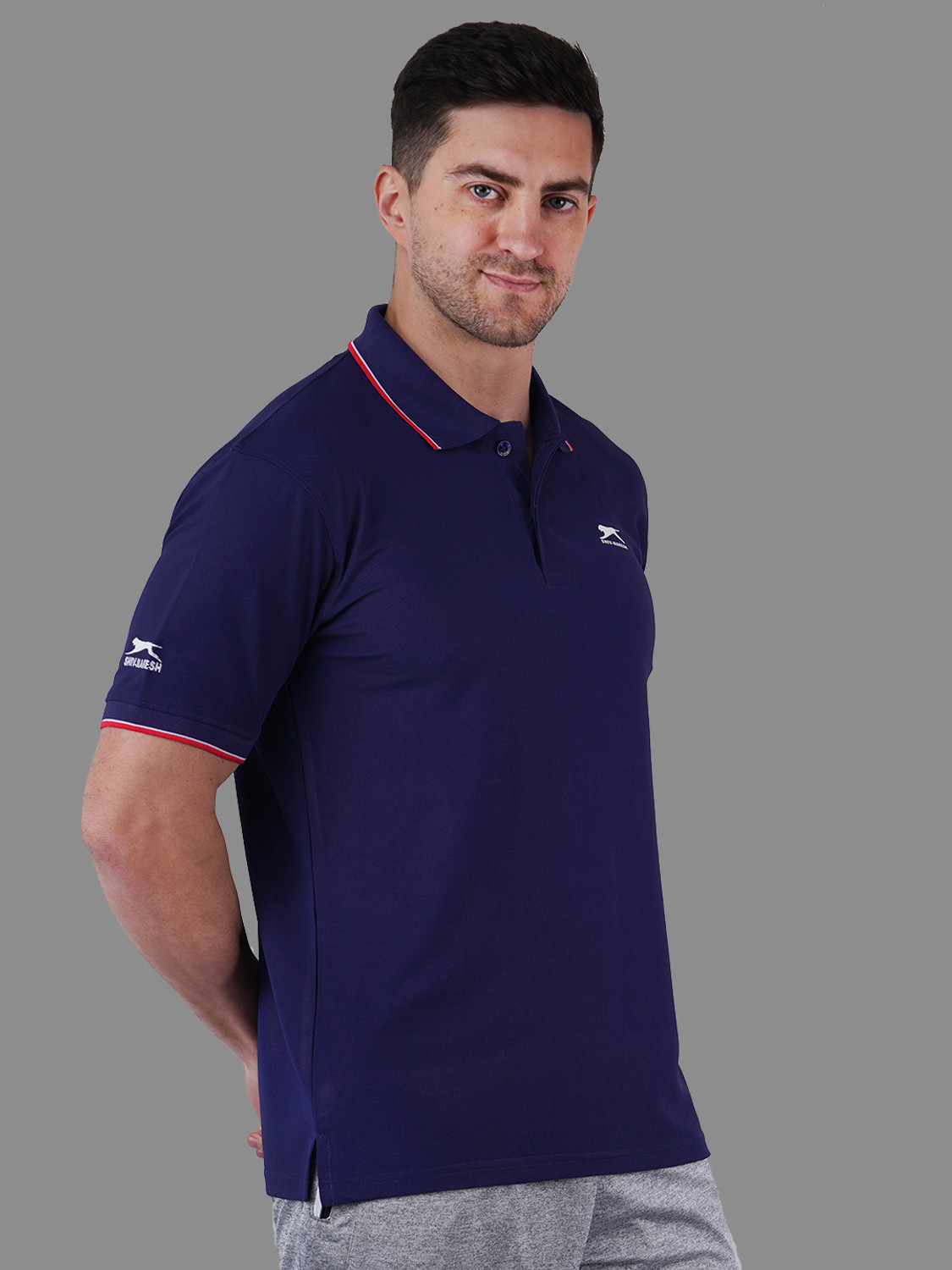 Image of Shiv Naresh Self Design Men Polo Neck Navy Blue T-Shirt