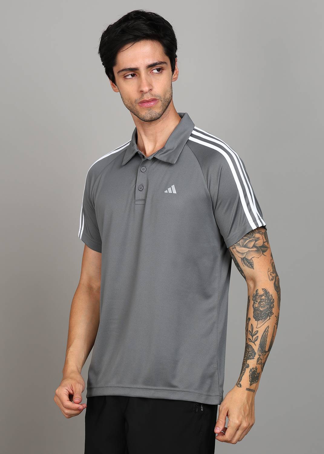 ADIDAS Men Grey Polo Neck T-Shirt - Image 3