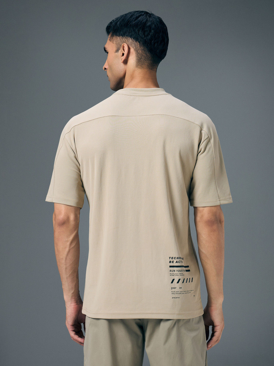 Image of TECHNOSPORT Sporty Men Round Neck Beige T-Shirt