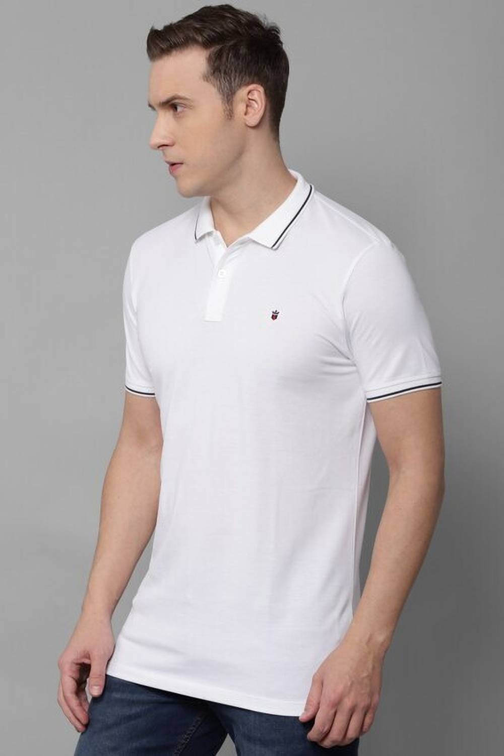 Louis Philippe Jeans Slim Fit Casual Men Solid Polo Neck Pure Cot