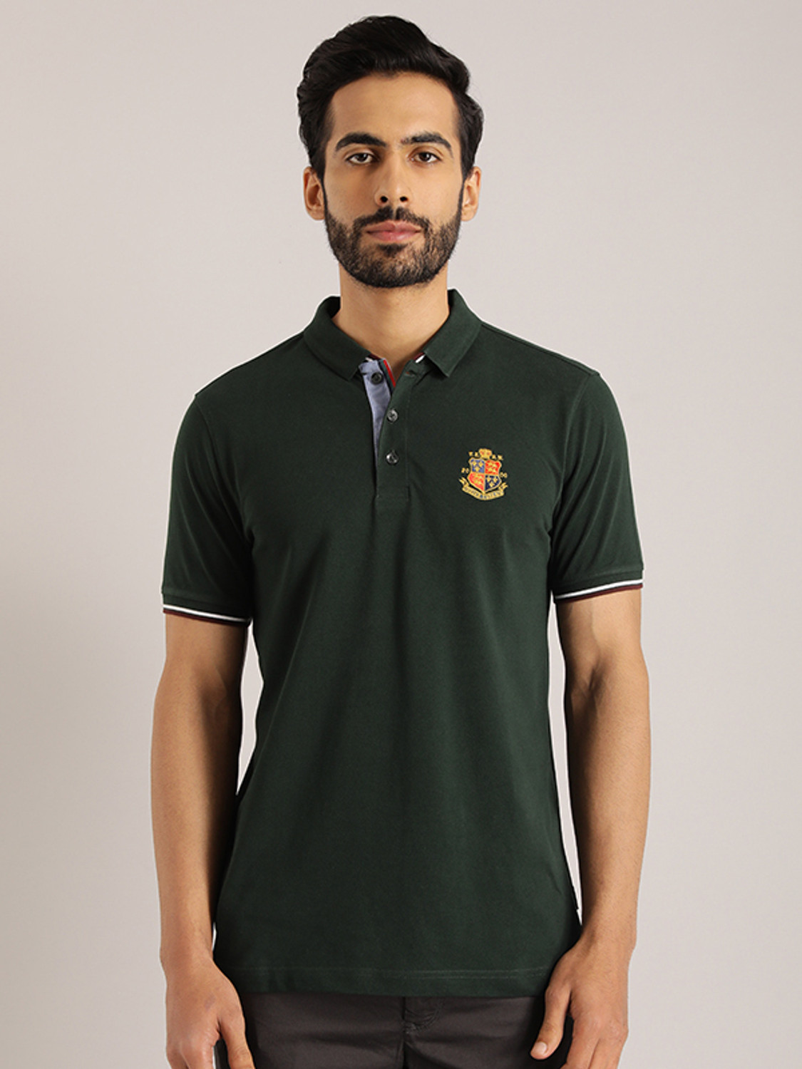Image of INDIAN TERRAIN Solid Men Polo Neck Green T-Shirt