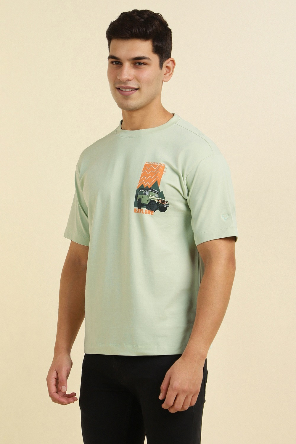 Image of Allen Solly Self Design Men Crew Neck Green T-Shirt