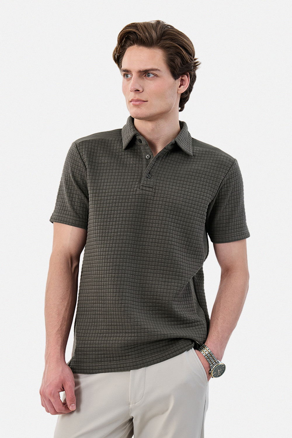 Image of Snitch Self Design Men Polo Neck Grey T-Shirt